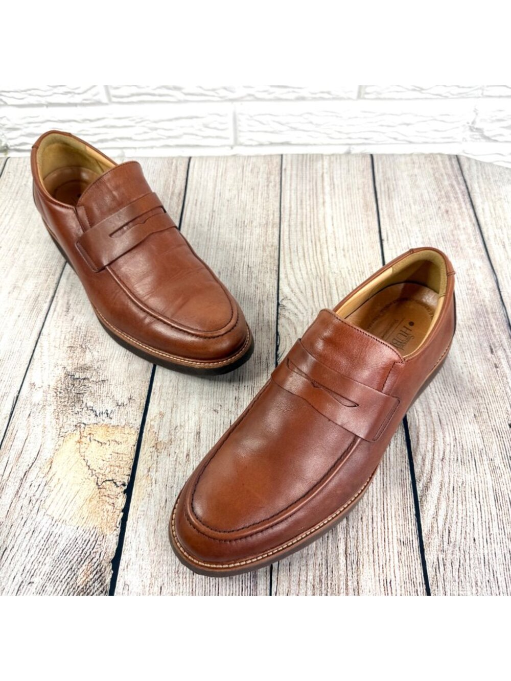 Samuel Hubbard Mens Whiskey Brown Leather Ivy Legend Penny Loafer Shoes Size 11W